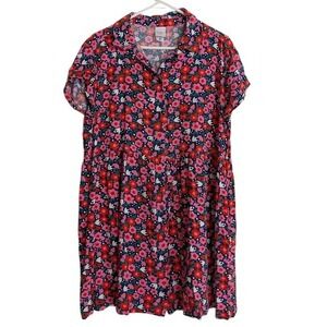 Hanna Andersson Kids Floral Print Short Sleeve Collared Dress Pink Size Large